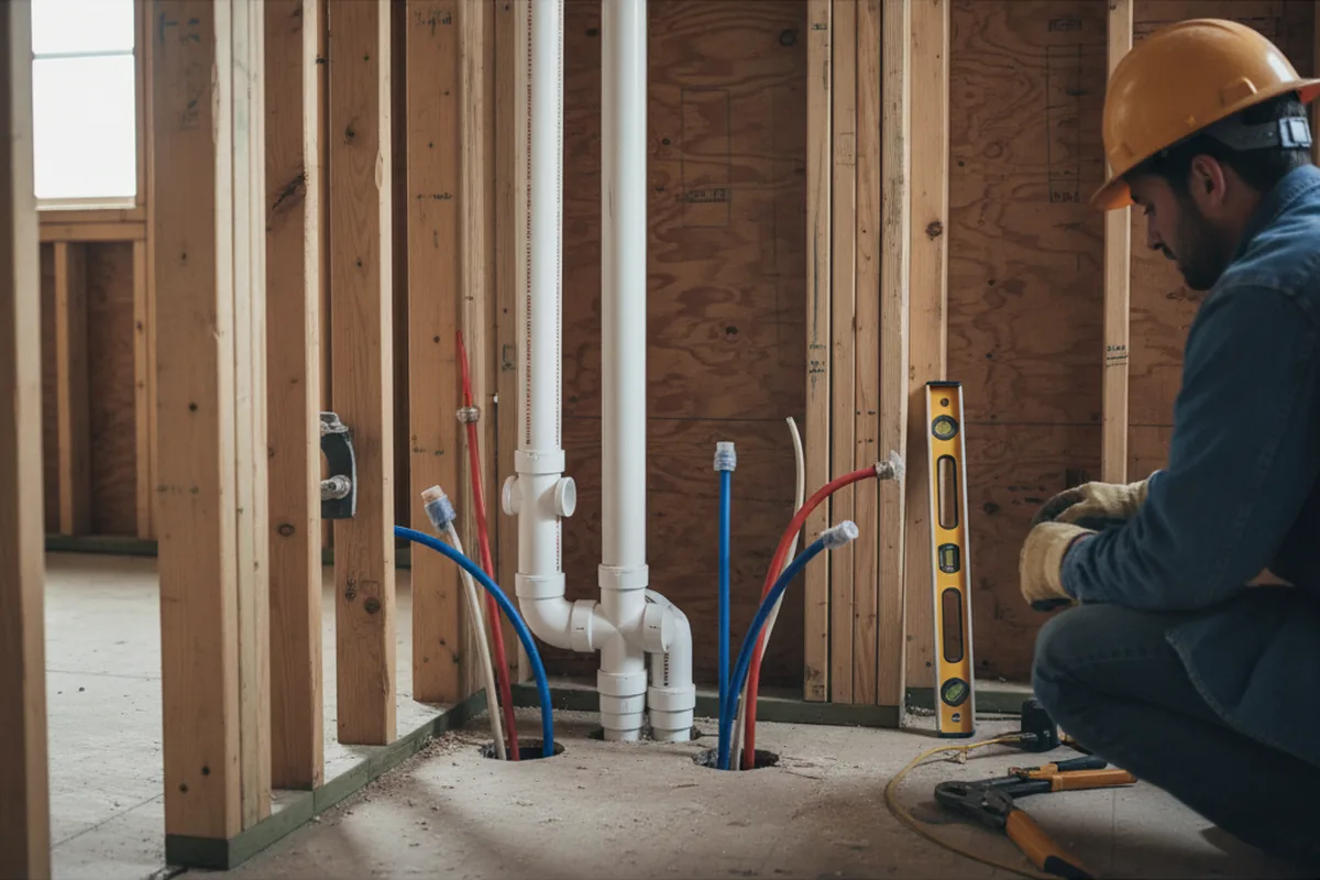 Drain and supply rough-in during Drain Cleaning in Richford